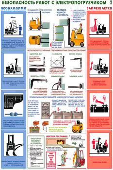 ПС50 Безопасность работ с электропогрузчиками (бумага, А2, 2 листа) - Плакаты - Безопасность труда - Магазин охраны труда Протекторшоп